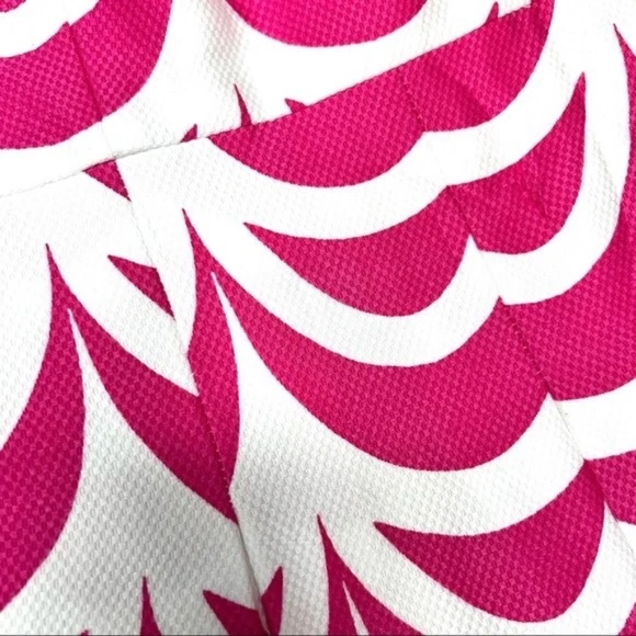 TALBOTS Geo Scallop Cap Sleeve Fit & Flare Pleated Dress Pink/White 6 - Picture 6 of 14